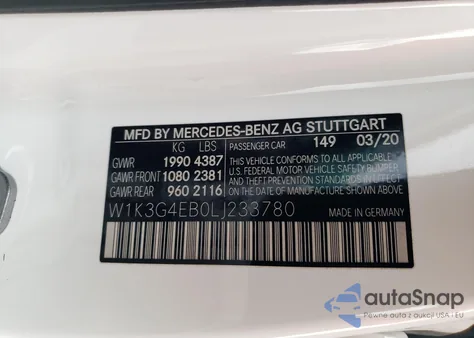 2020 Mercedes-Benz A 220 из США, поврежденный, VIN W1K3G4EB0LJ233780